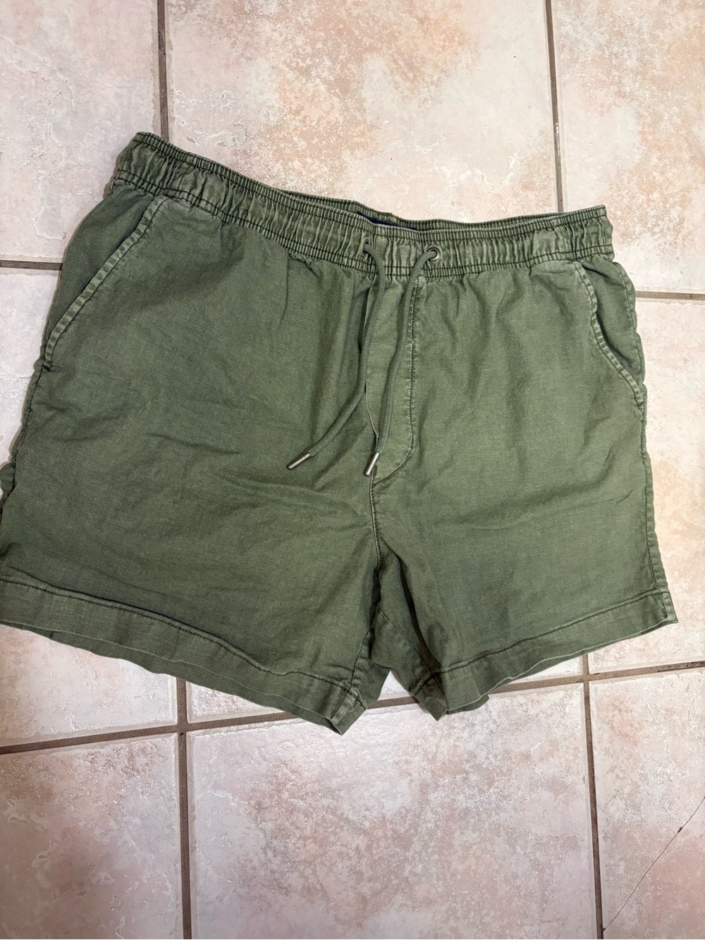 American Eagle Medium Olive Green Linen Blend Drawstring Pull On Shorts